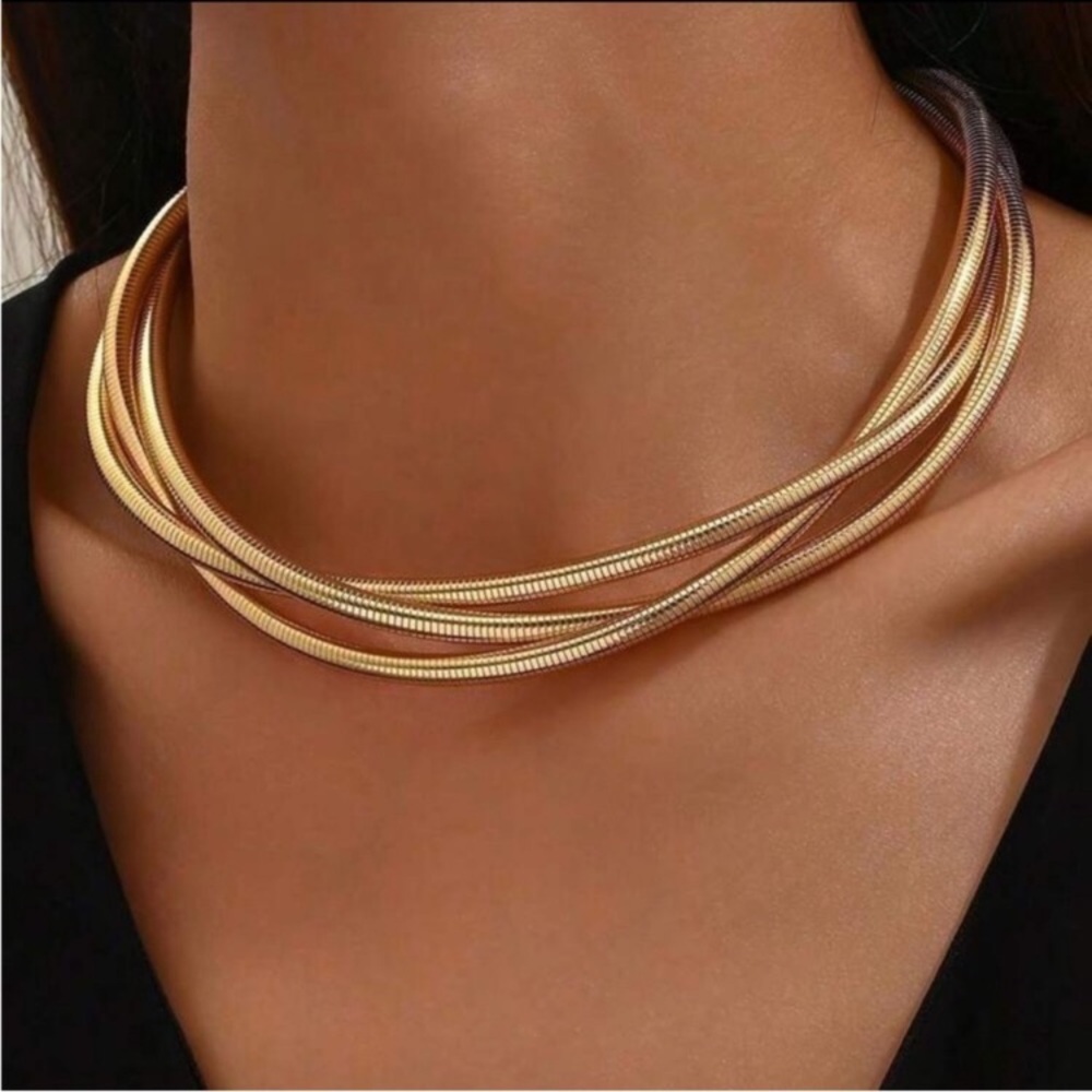 Opulent 24k Gold Plated Multi-Layer Choker new